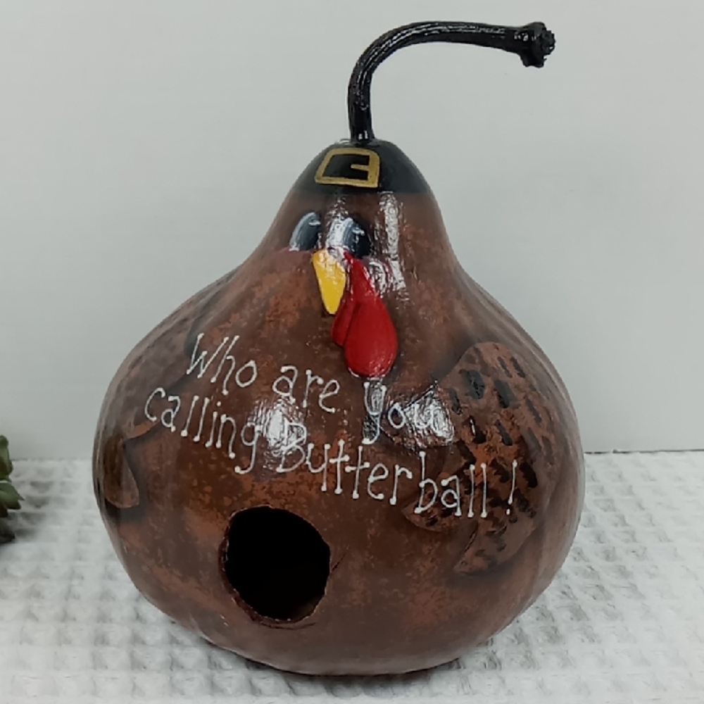 Hand Painted Gourd Birdhouse Butterball Turkey Ready To Hang Thanksgiving